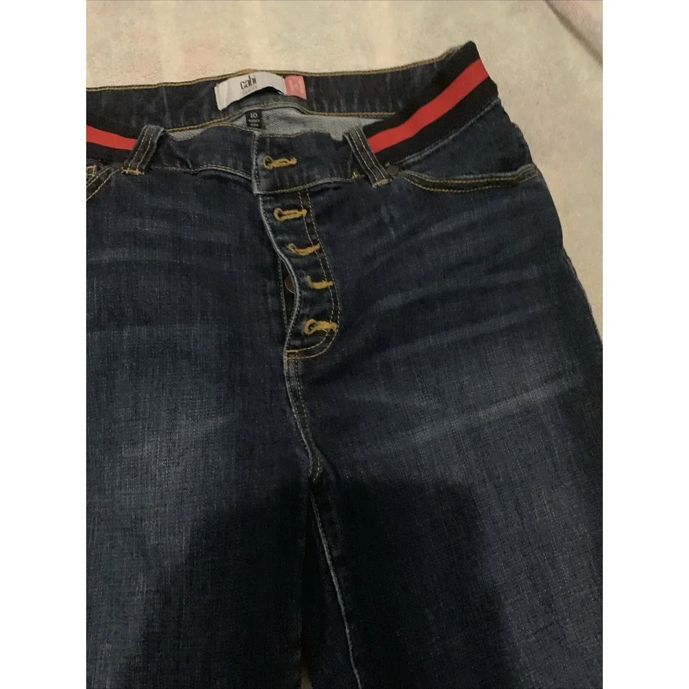 CAbi Skinny‎ Button Fly Jeans Size 10 Womens Dark Blue Bootcut 5 Pocket Belted